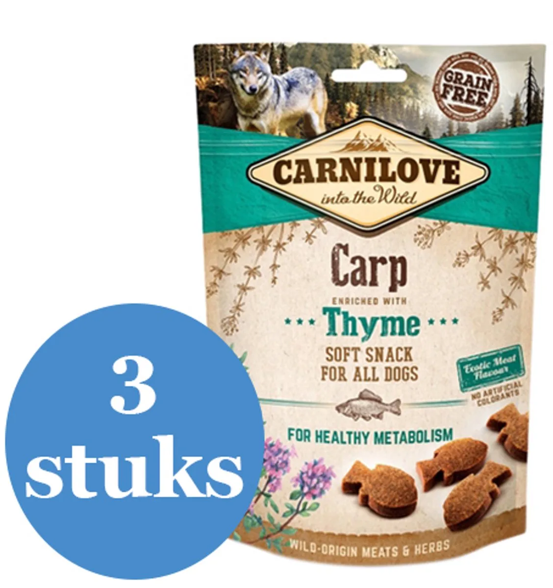 Crunchy Snack Karper / Tijm - 3 x 200 g van Carnilove – productfoto