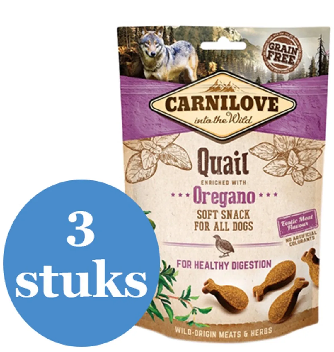 Crunchy Snack Kwartel / Oregano - 3 x 200 g van Carnilove – productfoto