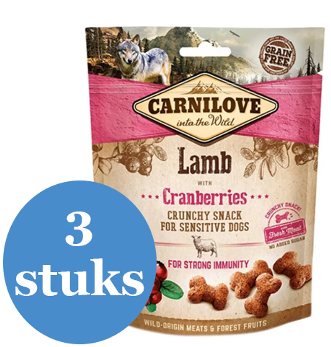 Crunchy Snack Lam / Cranberries - 3 x 200 g van Carnilove – productfoto