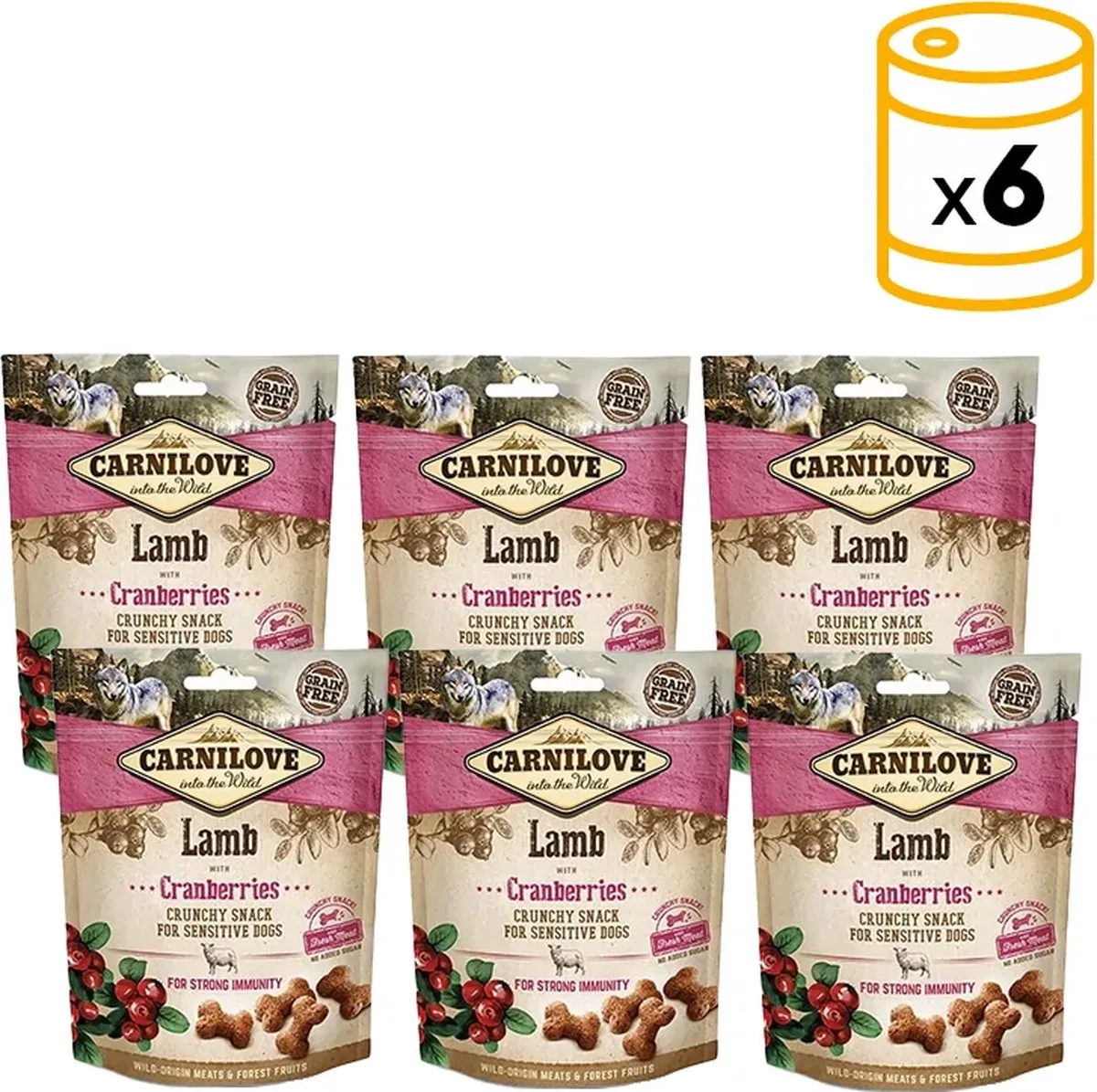 Crunchy Snack Lamb with Cranberries 200 g (6 stuks) by Carnilove – product photo