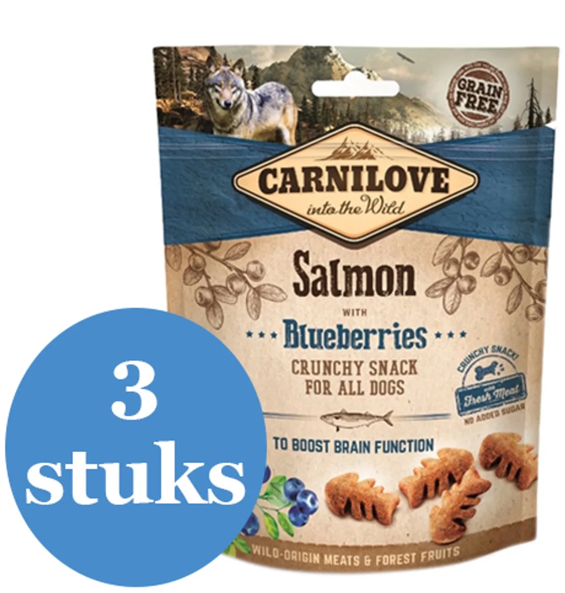 Crunchy Snack Zalm / Blauwe Bes - 3 x 200 g van Carnilove – productfoto