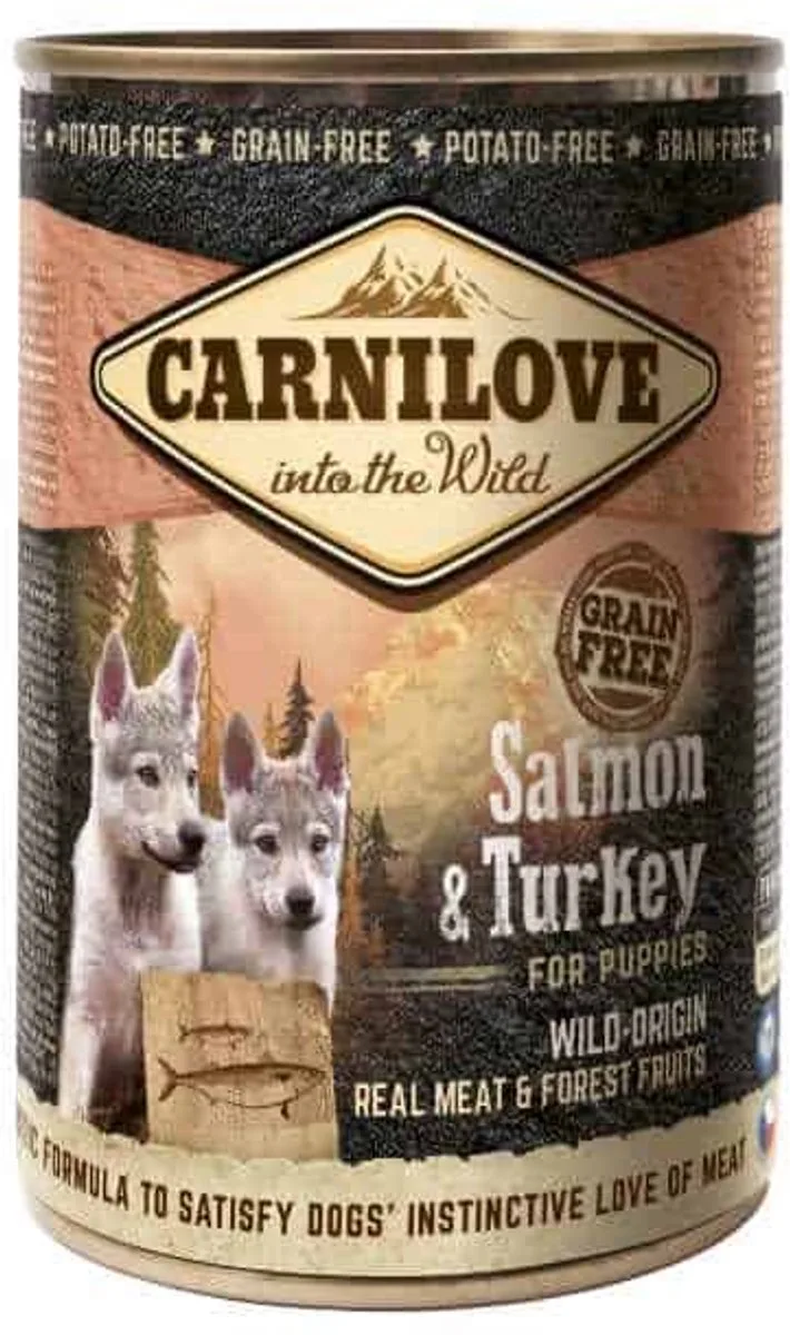 Dog Blik - Zalm Kalkoen Puppies - 6x400gr, Natvoer met Omega 3 en Vitamines B3/B6 de Carnilove – photo produit