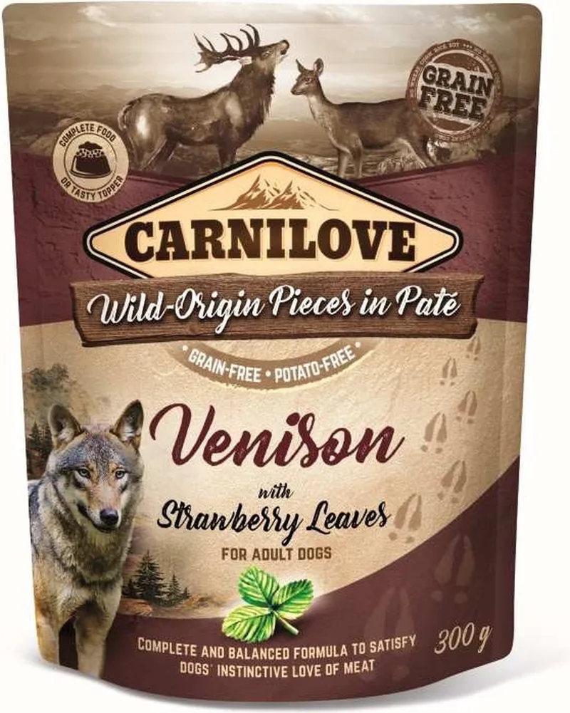 Dog Pouch - Hertenpaté 85% Vlees - 12x300g Granenvrij Hondenvoer by Carnilove – product photo