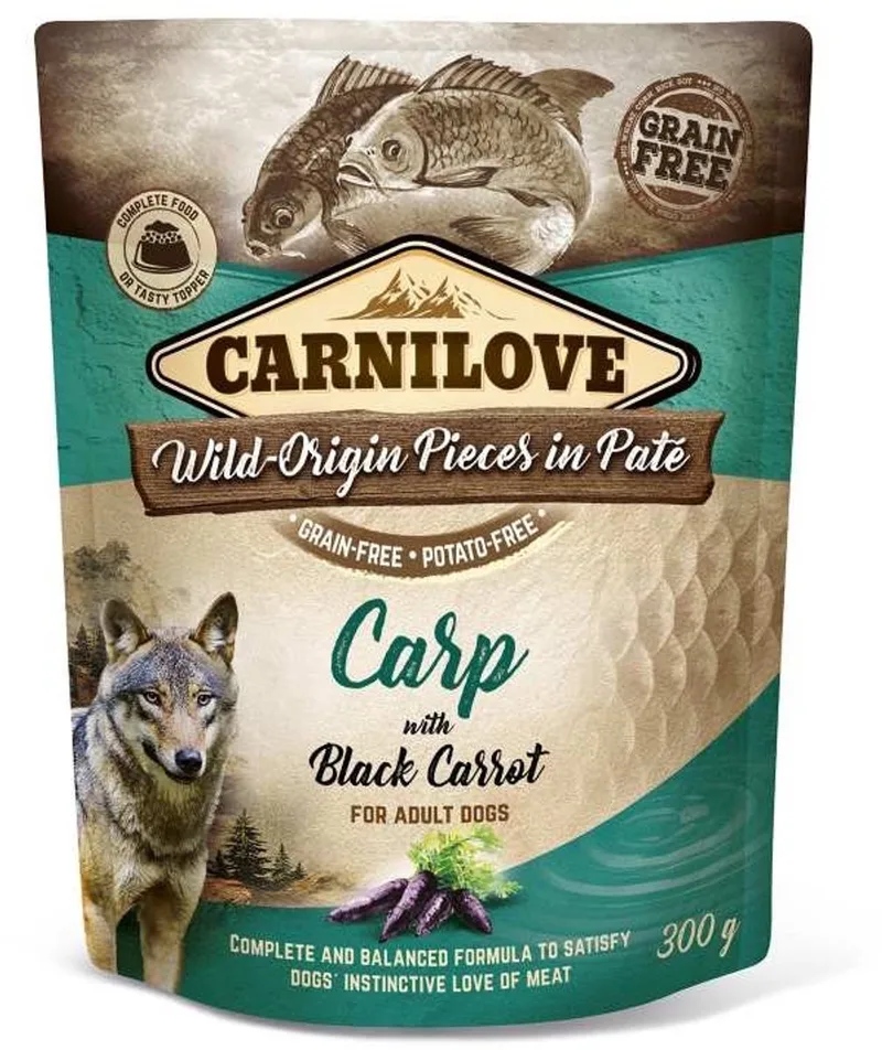 Dog Pouch Pate Carp with Black Carrot 300 gram - - Honden Natvoer de Carnilove – photo produit