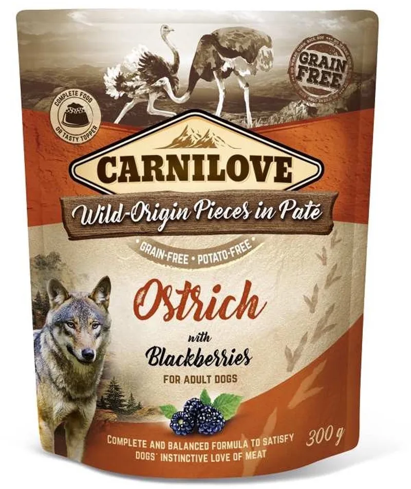 Dog Pouch Pate Ostrich with Blackberries 300 gram - - Honden natvoer de Carnilove – photo produit