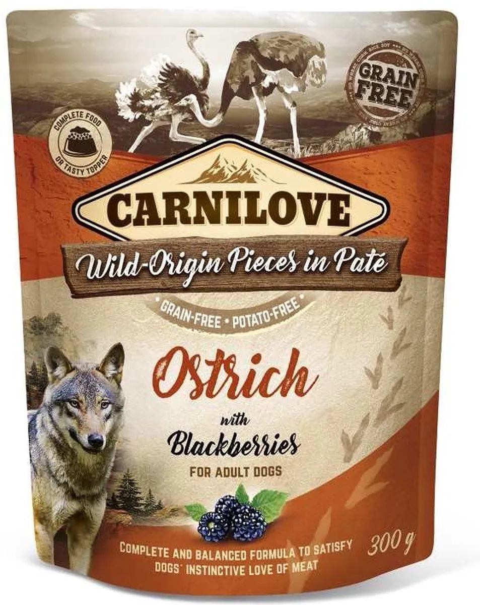 dog pouch struisvogel / bramen - 12x300 gr från Carnilove – produktbild