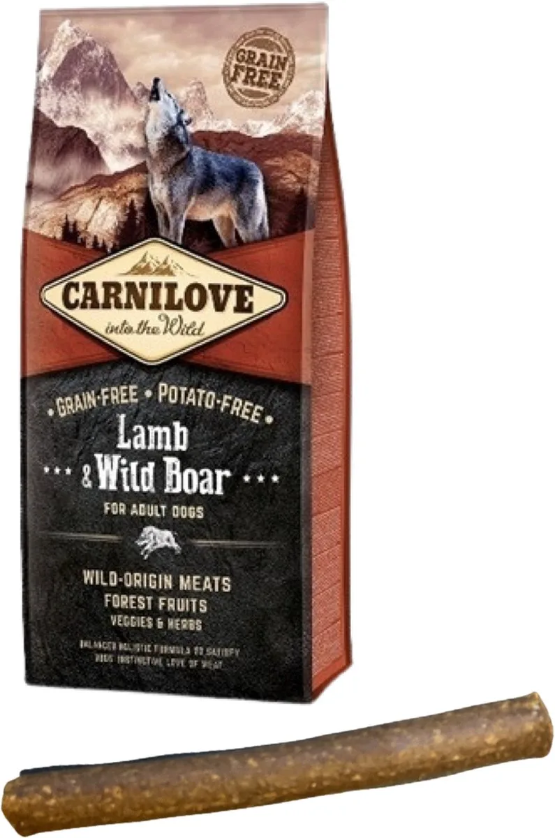 Lamb Wild Boar Adult - 12 KG - Hondenvoer + Gratis Snack by Carnilove – product photo