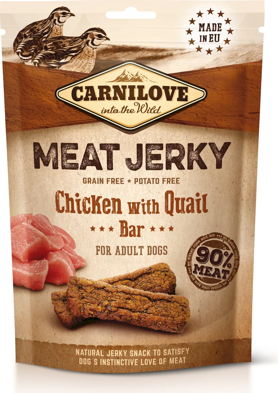 Meat Jerky Chicken & Quail Bar - Adult - 100 g van Carnilove – productfoto