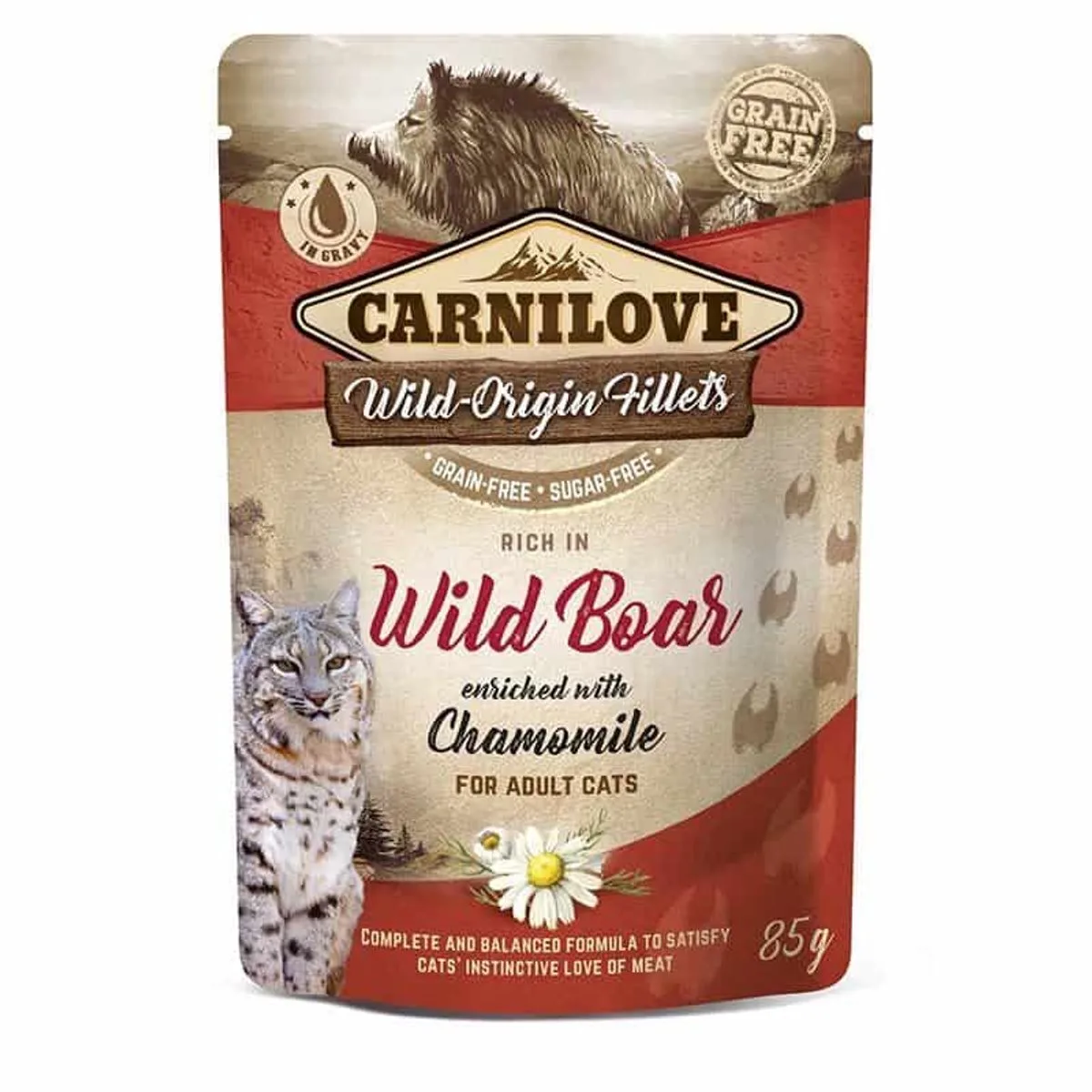 Pouch Wild Boar - Eiwitrijk Natvoer - 24x85 Gr, Gezonde Maaltijd met Kamille van Carnilove – productfoto