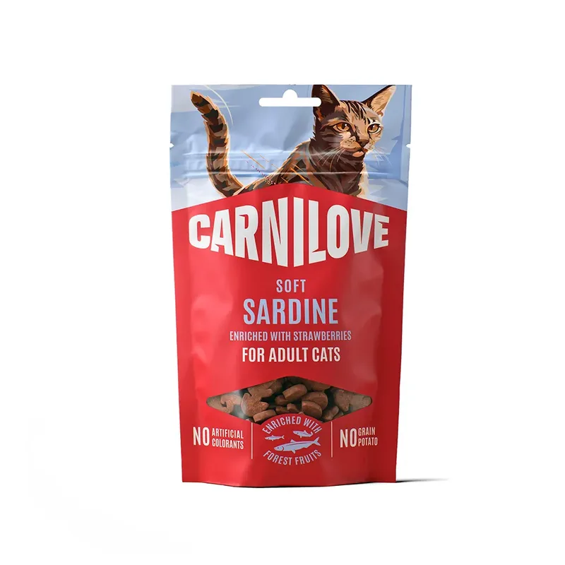 Zachte Sardine Met Aardbeien Kattensnack 50g by Carnilove – product photo