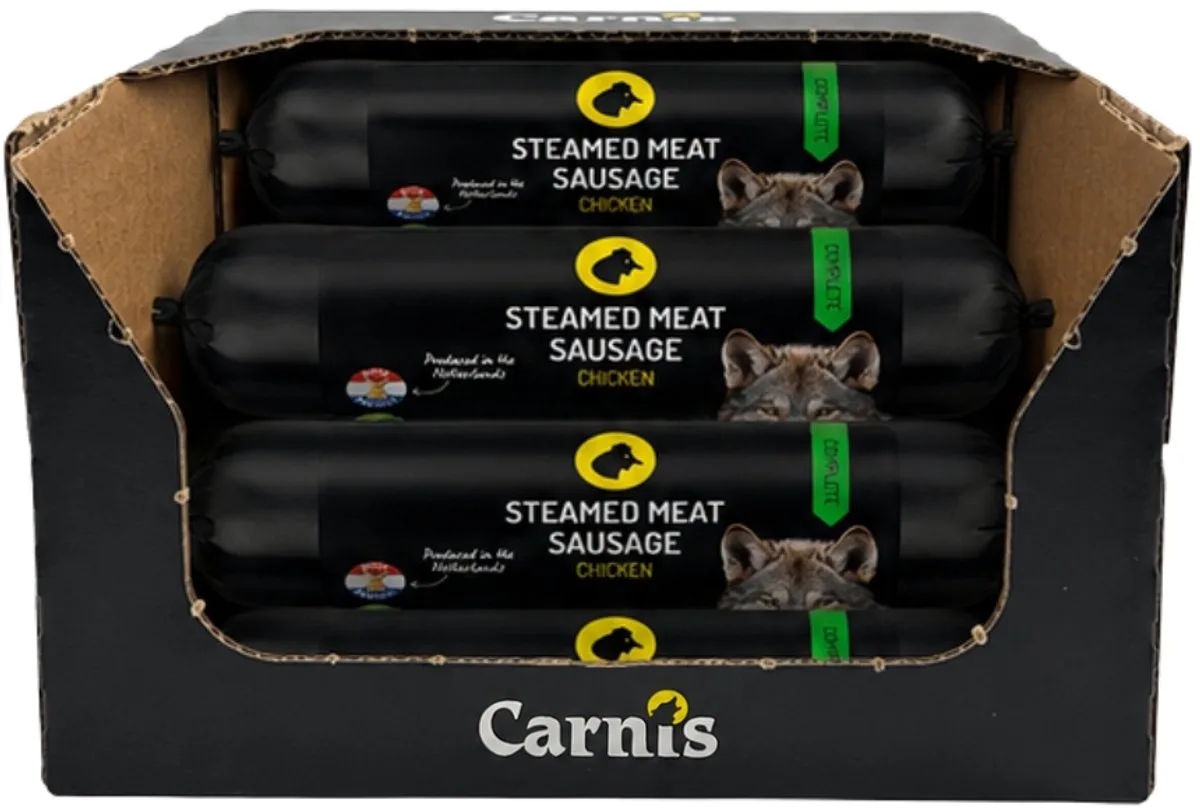 Graanvrije Gestoomde Vleesworst Kip Omdoos 15 x 400 gram - Hond de Carnis – photo produit