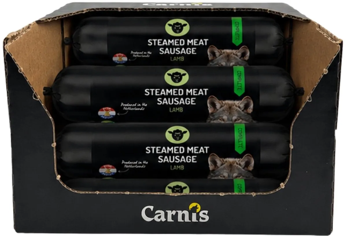 Graanvrije Gestoomde Vleesworst Lam Omdoos 15 x 400 gram - Hond de Carnis – photo produit