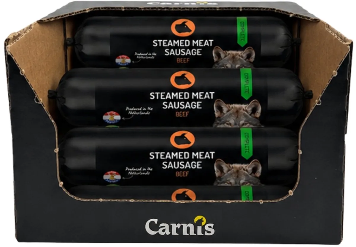 Graanvrije Gestoomde Vleesworst Rund Omdoos 15 x 400 gram - Hond von Carnis – Produktfoto
