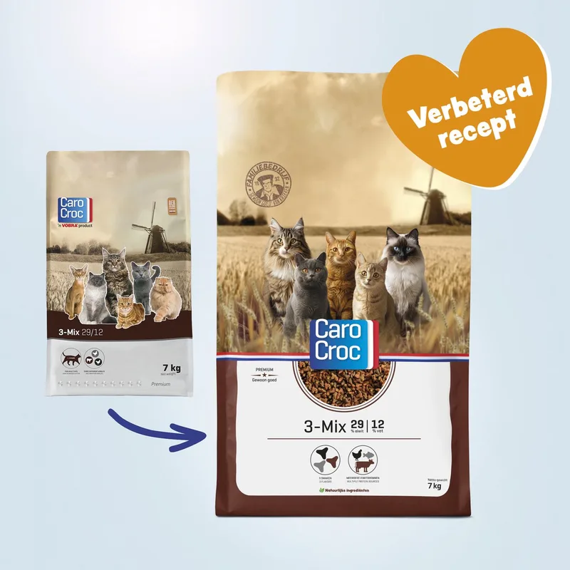 Kat 3-Mix Adult - Gevogelte/Rund - Kattenvoer - 7 kg de CaroCroc – photo produit