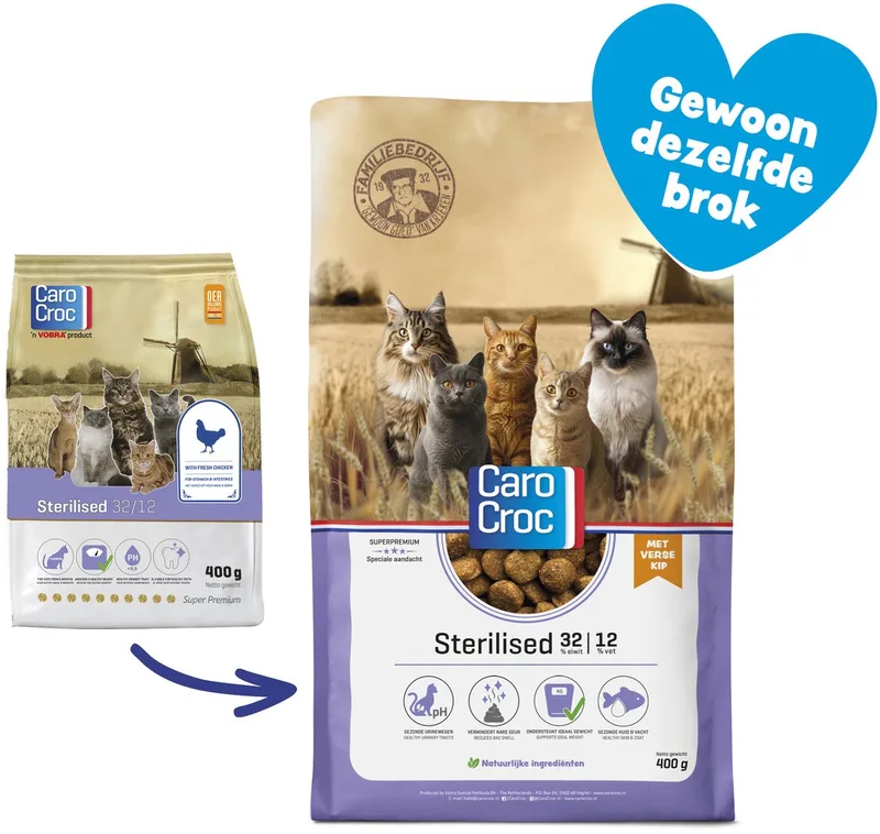 Kattenvoer Verse Kip Sterilised 400 gram de CaroCroc – photo produit