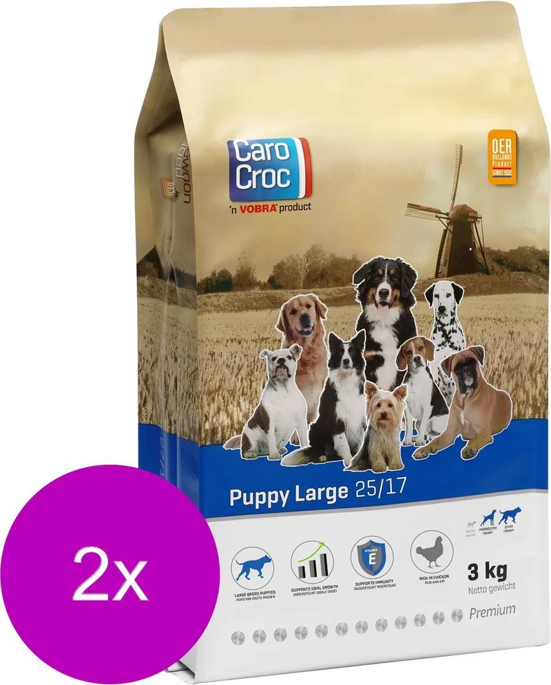 Puppy Large Gevogelte&Vlees&Rijst - Hondenvoer - 2 x 3 kg by CaroCroc – product photo
