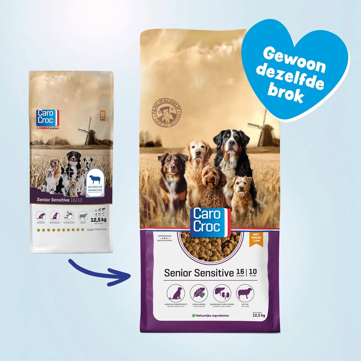 Senior Sensitive 12,5 kg met extra snacks van CaroCroc – productfoto