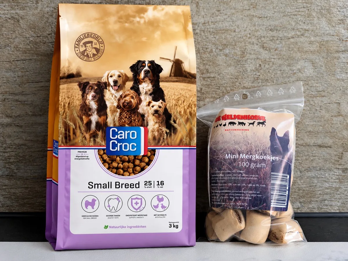 Small Breed 3kg en snack 100 gram van CaroCroc – productfoto