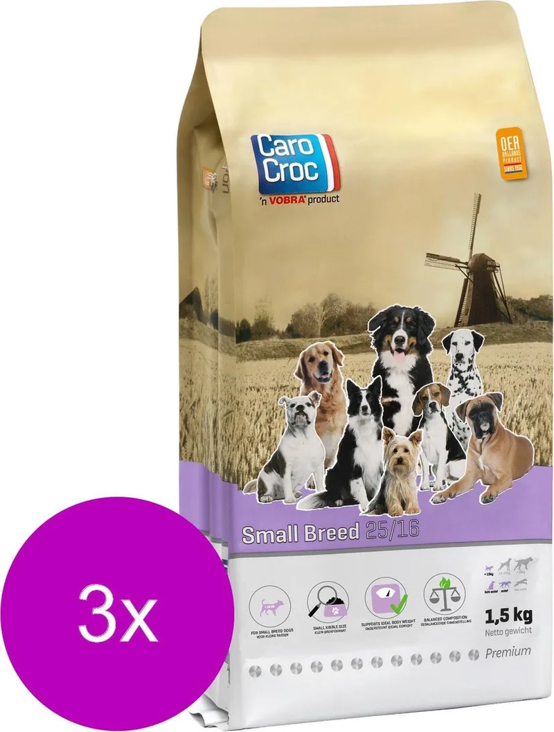 Small Breed Vlees&Gevogelte&Rijst - Hondenvoer - 3 x 1.5 kg de CaroCroc – photo produit
