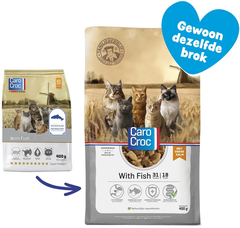 With Fish - Gevogelte/Vis/Rijst - Kattenvoer - 400 g by CaroCroc – product photo