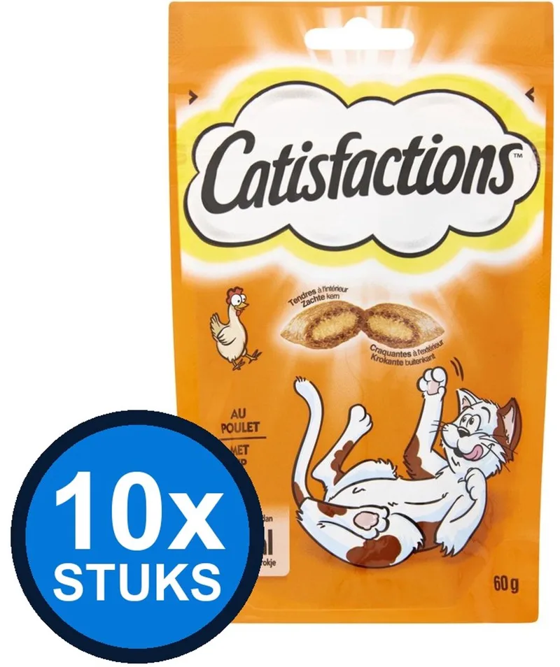 10x Catisfactions - kip 60gr - Kattenvoer Snacks - 60 g de Catisfactions – photo produit