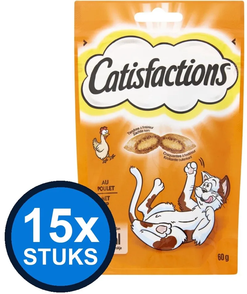 15x Catisfactions - kip 60gr - Kattenvoer Snacks - 60 g de Catisfactions – photo produit