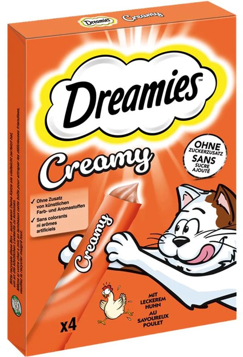 1x Catisfactions - Dreamies - Creamy Kip - 4x 10gr - Katten snack - Traktatie - Katten snoepjes - Crèmige textuur von Catisfactions – Produktfoto