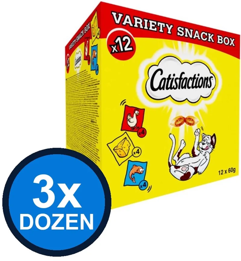 3x Catisfactions Megabox - Kattensnoepjes Kip, Kaas en Zalm - 12 x 60g by Catisfactions – product photo
