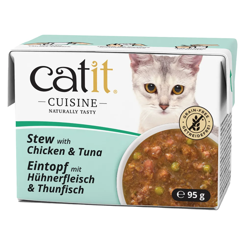 12x95g Catit Cuisine stoofschotel kip met tonijn natvoer voor katten van Catit – productfoto