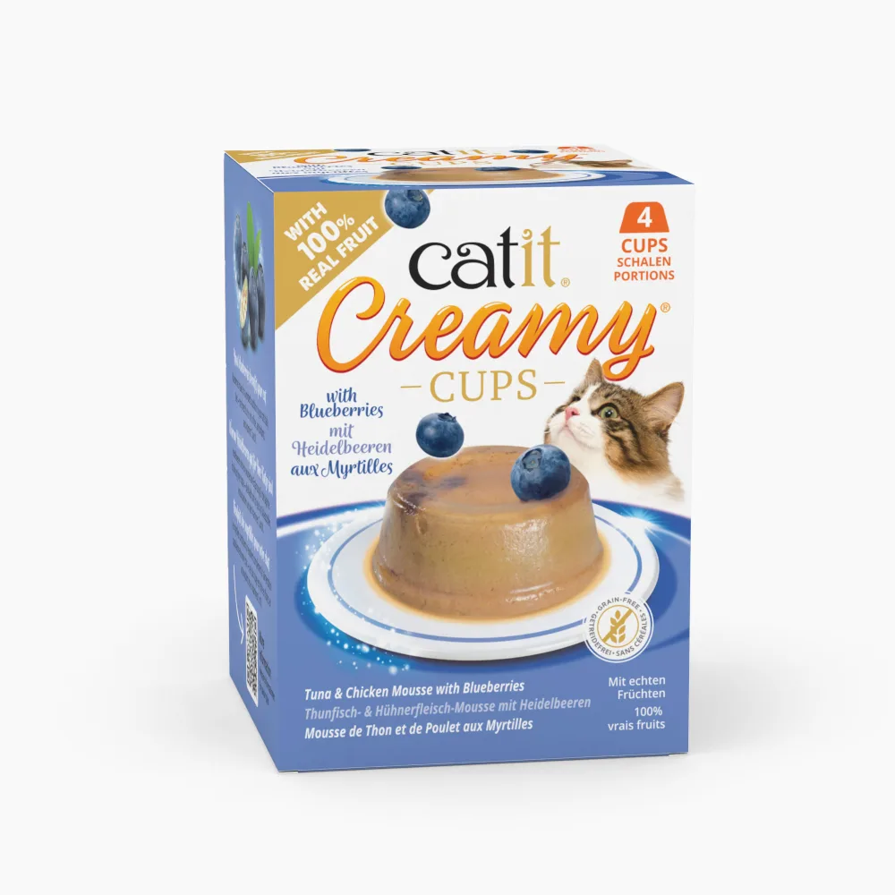 4x25g Catit Creamy Cups tonijn & kip met bosbessen kattensnacks van Catit – productfoto
