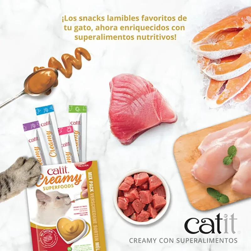 CA Creamy Superfood Traktaties - likbare kattensnacks met kip, lam, zalm of tonijn verrijkt met superfoods Tonijn 4x10 Gram by Catit in Brown – product photo 3 of 4