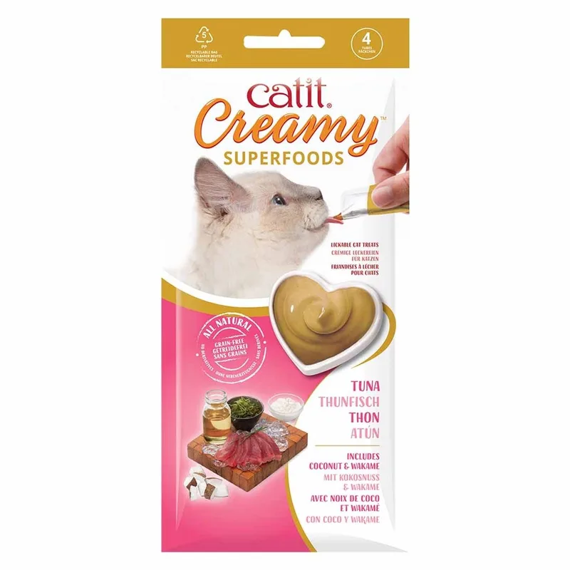 CA Creamy Superfood Traktaties - likbare kattensnacks met kip, lam, zalm of tonijn verrijkt met superfoods Tonijn 4x10 Gram by Catit in Brown – product photo 1 of 4