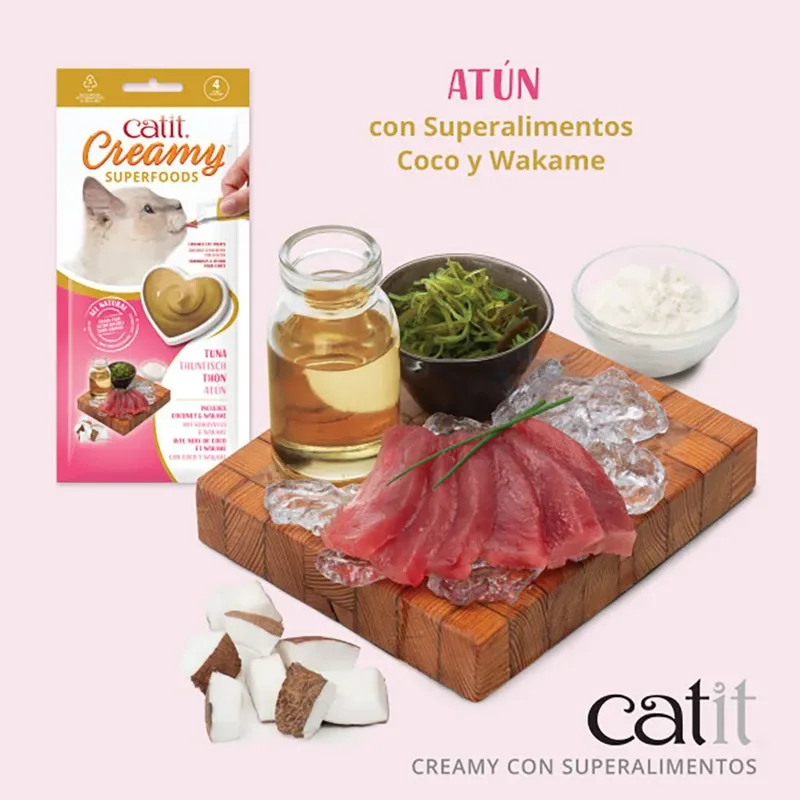 CA Creamy Superfood Traktaties - likbare kattensnacks met kip, lam, zalm of tonijn verrijkt met superfoods Tonijn 4x10 Gram by Catit in Brown – product photo 4 of 4
