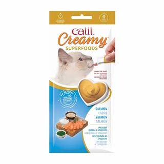 CA Creamy Superfood Traktaties - likbare kattensnacks met kip, lam, zalm of tonijn verrijkt met superfoods Zalm 4x10 Gram by Catit – product photo 1 of 4