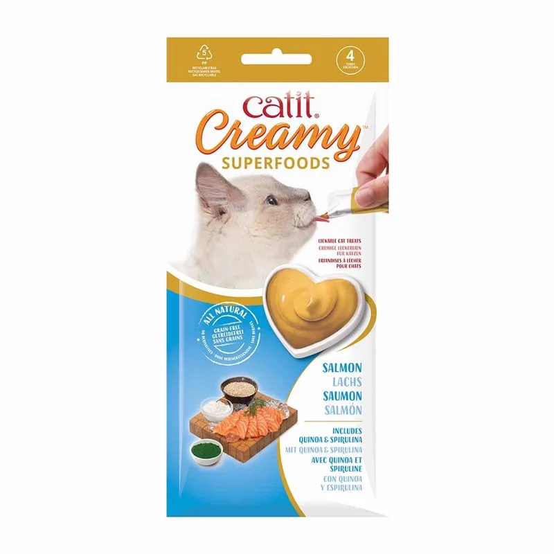 CA Creamy Superfood Traktaties - likbare kattensnacks met kip, lam, zalm of tonijn verrijkt met superfoods Zalm 4x10 Gram by Catit – product photo 1 of 4