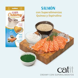 CA Creamy Superfood Traktaties - likbare kattensnacks met kip, lam, zalm of tonijn verrijkt met superfoods Zalm 4x10 Gram by Catit – product photo 4 of 4
