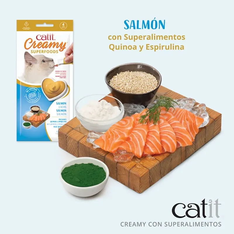 CA Creamy Superfood Traktaties - likbare kattensnacks met kip, lam, zalm of tonijn verrijkt met superfoods Zalm 4x10 Gram by Catit – product photo 4 of 4