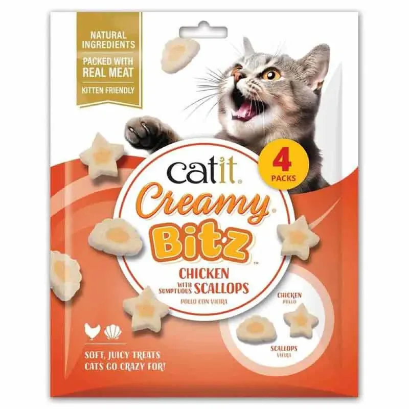 Creamy Bitz Kip En Sint-jakobsschelp Kattensnack 4x12g by Catit – product photo