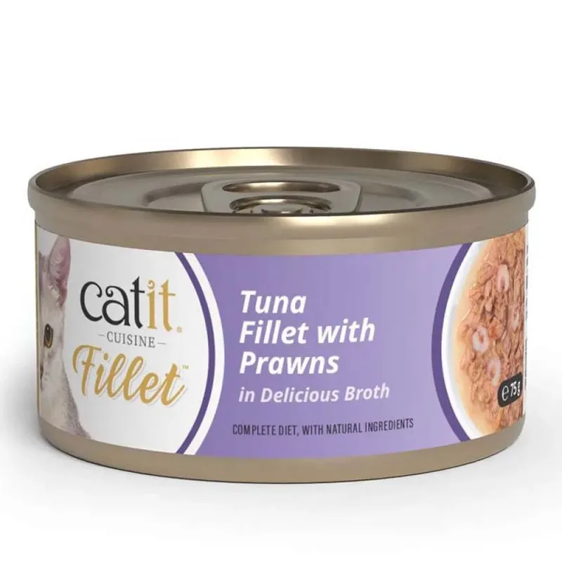 Cuisine Filet Tonijn Met Garnalen In Bouillon Natvoer Voor Katten 75g de Catit – photo produit 1 sur 2