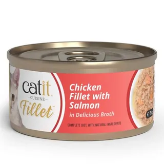 Kipfilet Met Zalm In Bouillon Natvoer Voor Katten 75g de Catit – photo produit 1 sur 2