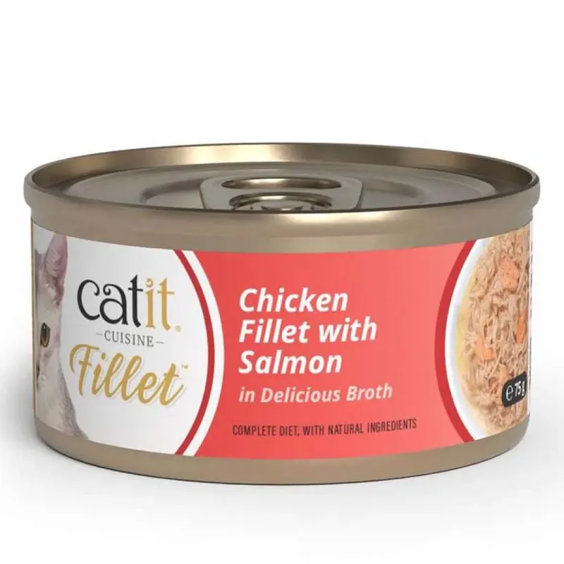 Kipfilet Met Zalm In Bouillon Natvoer Voor Katten 75g de Catit – photo produit 1 sur 2