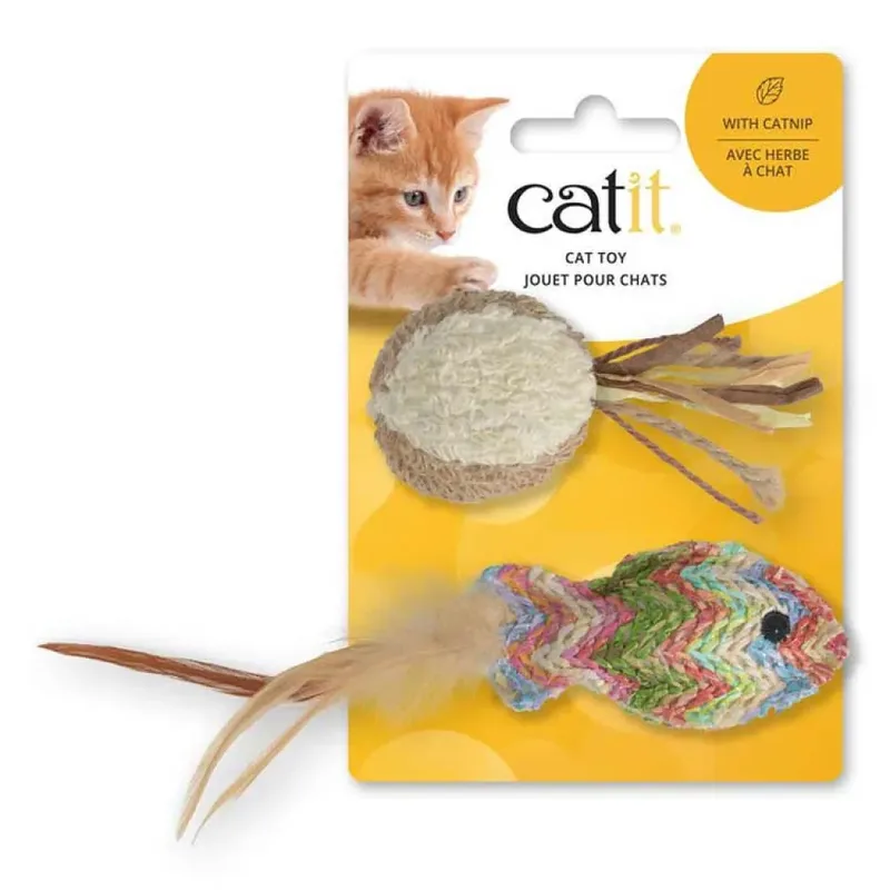 Straw Woven Fish & Plush Ball Katten Speelgoed by Catit – product photo 2 of 3