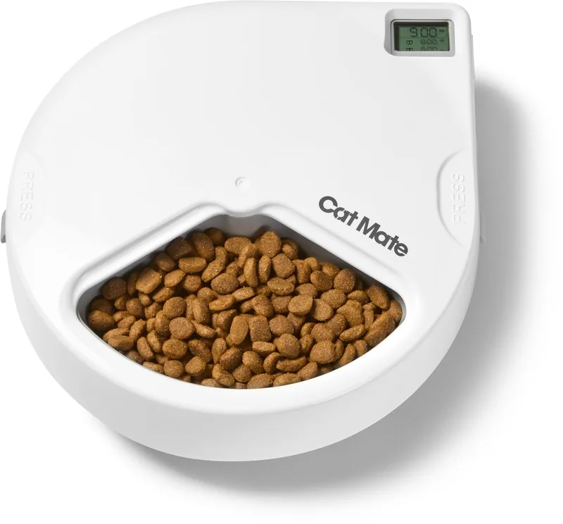 Automatische Voerbak voor Huisdieren voor katten en kleine honden - Voerautomat met digitale timer - 3 x 330G maaltijdbakken - C300 de Catmate en Blanc – photo produit