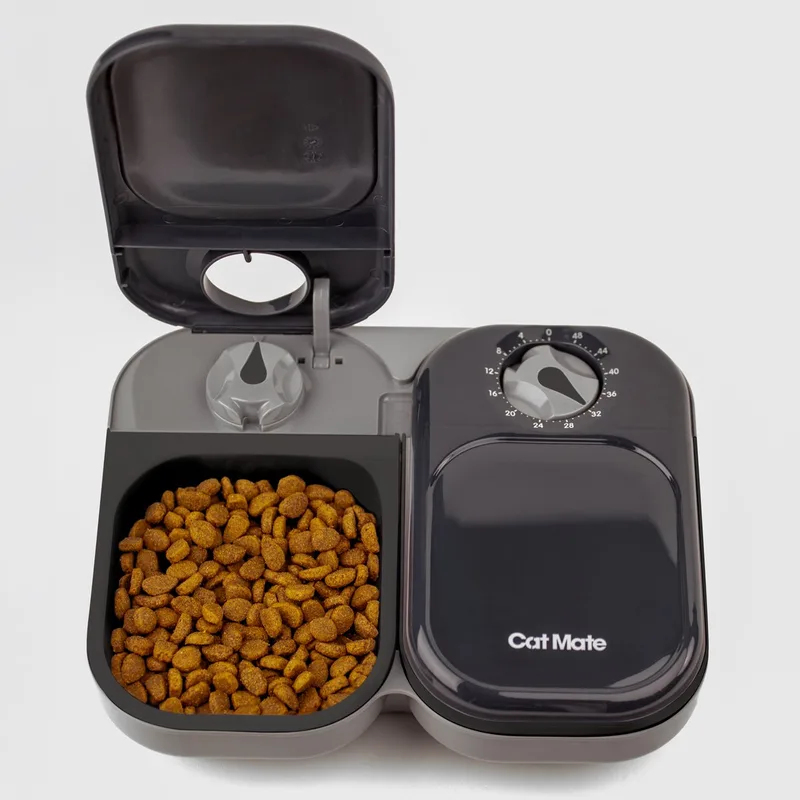 C200 Automatische Voerbak voor Nat en Droogvoer - Voerautomaat met Timer voor Katten - 2 Maaltijden by Catmate in Grey – product photo