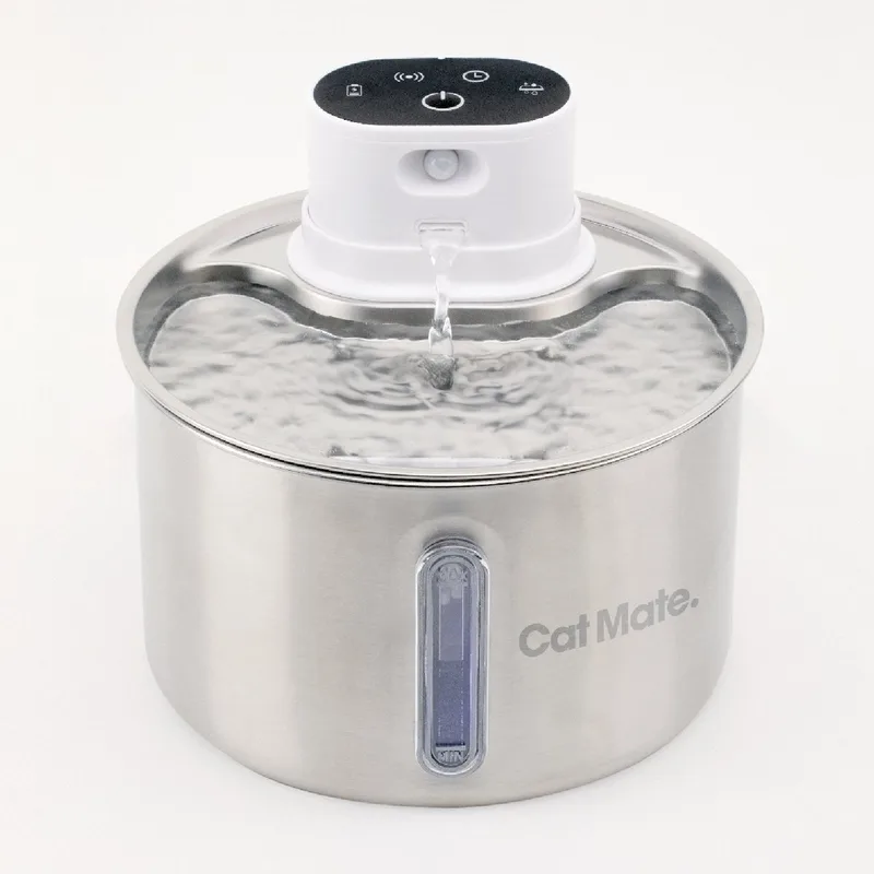 Cat Mate 2,2 liter draadloze roestvrijstalen drinkfontein voor katten fra Catmate i Sølv – produktbillede