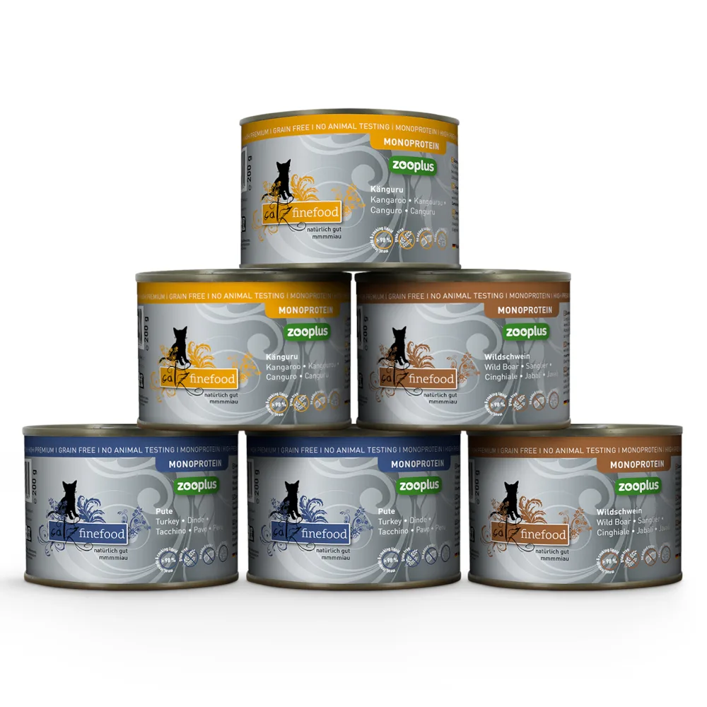 24x200g kalkoen, kangoeroe, wild zwijn mix pack catz finefood monoprotein zooplus nat kattenvoer by Catz Finefood – product photo