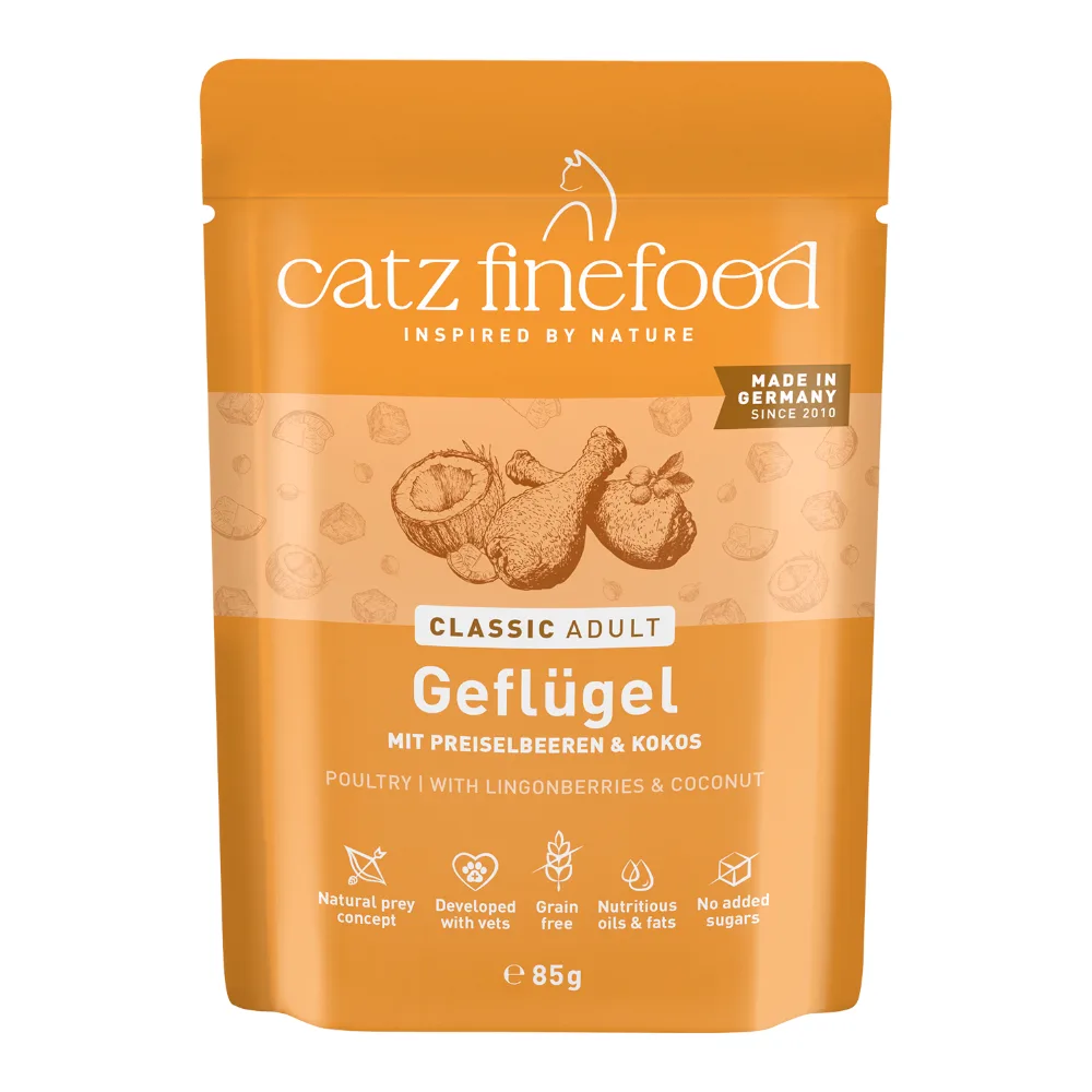 85g Puur Maaltijdzakjes 8 x 80/ Gevogelte catz finefood Kattenvoer by Catz Finefood – product photo