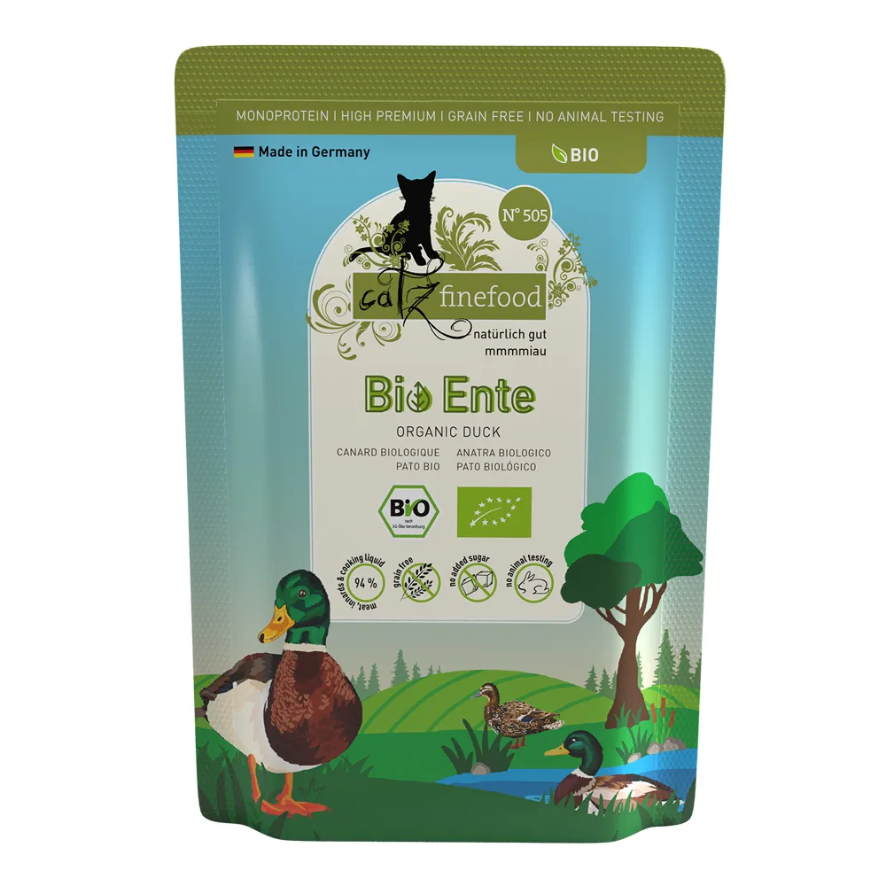 Bio 24 x 85 g Kattenvoer - No.505 Bio-Eend van Catz Finefood – productfoto