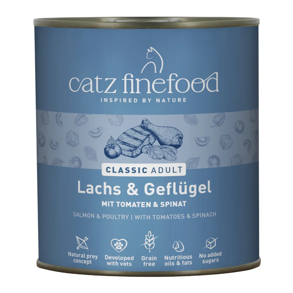Blik 6 x 800 g Kattenvoer - Zalm & Gevogelte by Catz Finefood – product photo