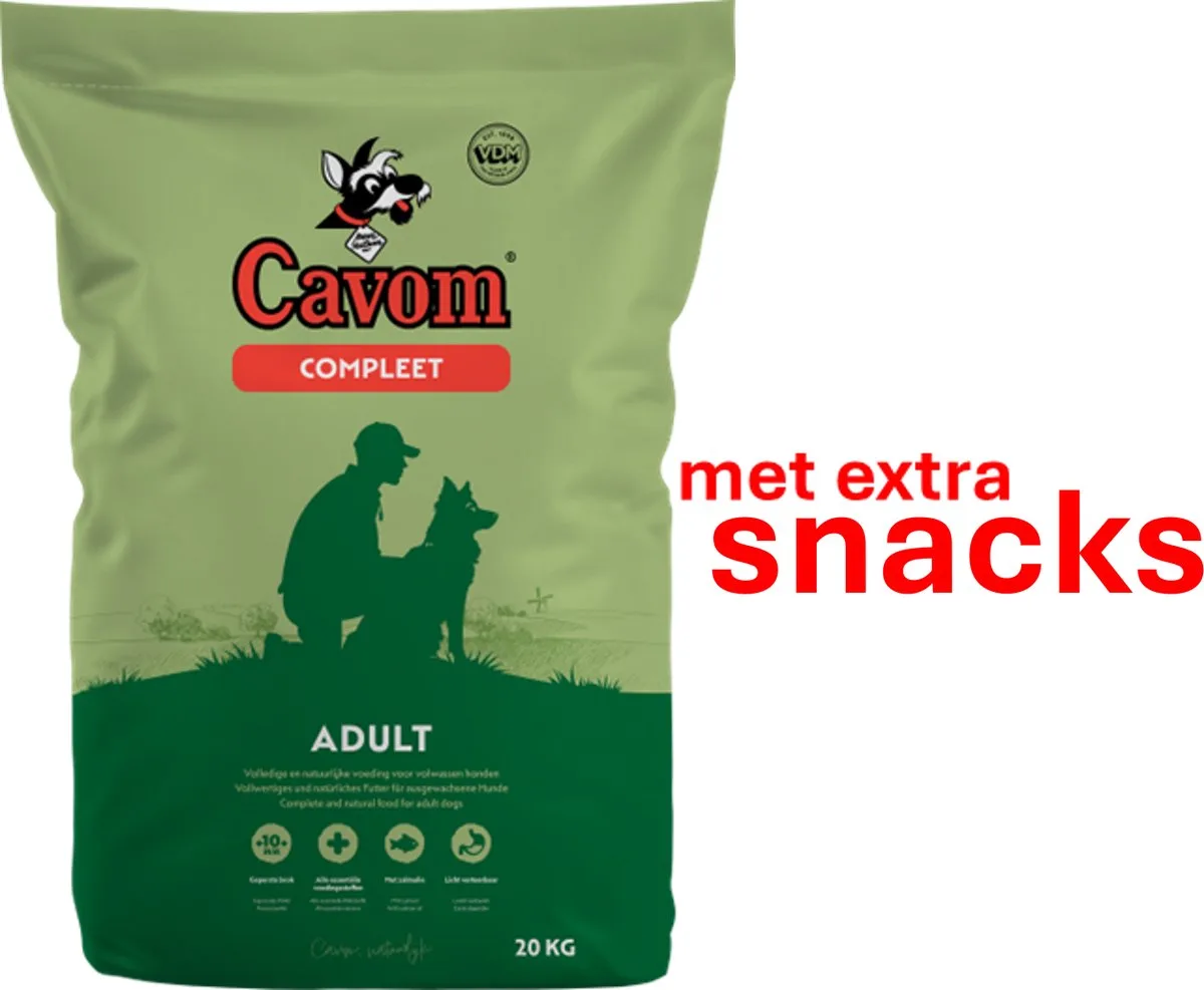 compleet Adult - geperste brokken - 20kg - met 500 gram extra van Cavom – productfoto